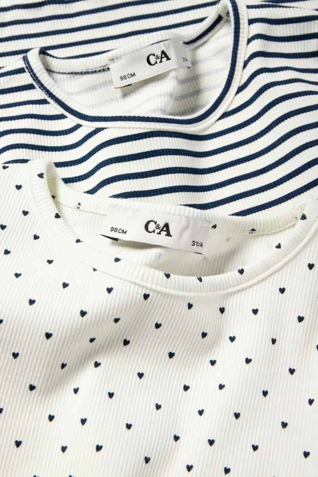 Kinderen: meisjes - Set van 2 - longsleeve - geribd - crème wit