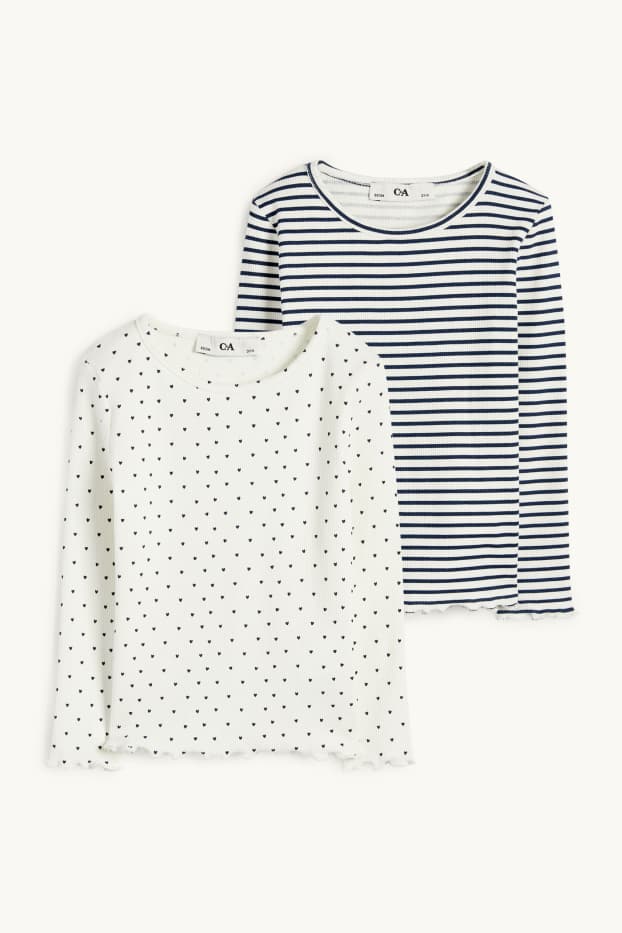 Kinderen: meisjes - Set van 2 - longsleeve - geribd - crème wit