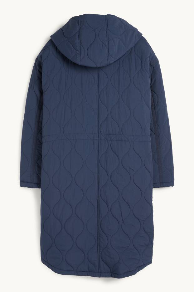 Women - Quilted coat with hood - dark blue