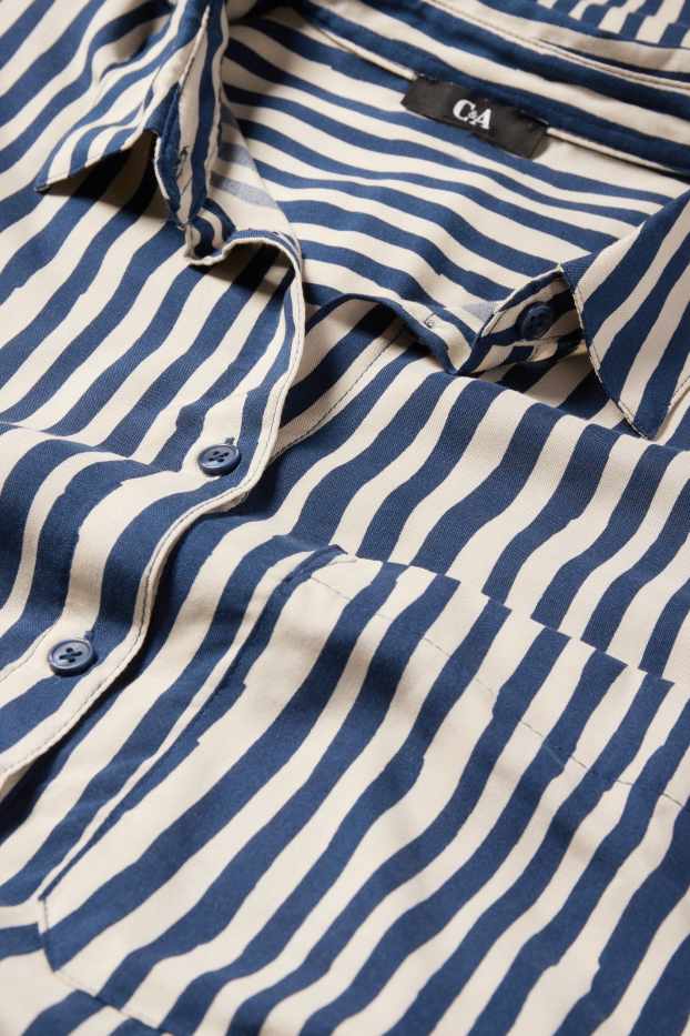 Dames - Blousejurk van viscose - gestreept - blauw / beige