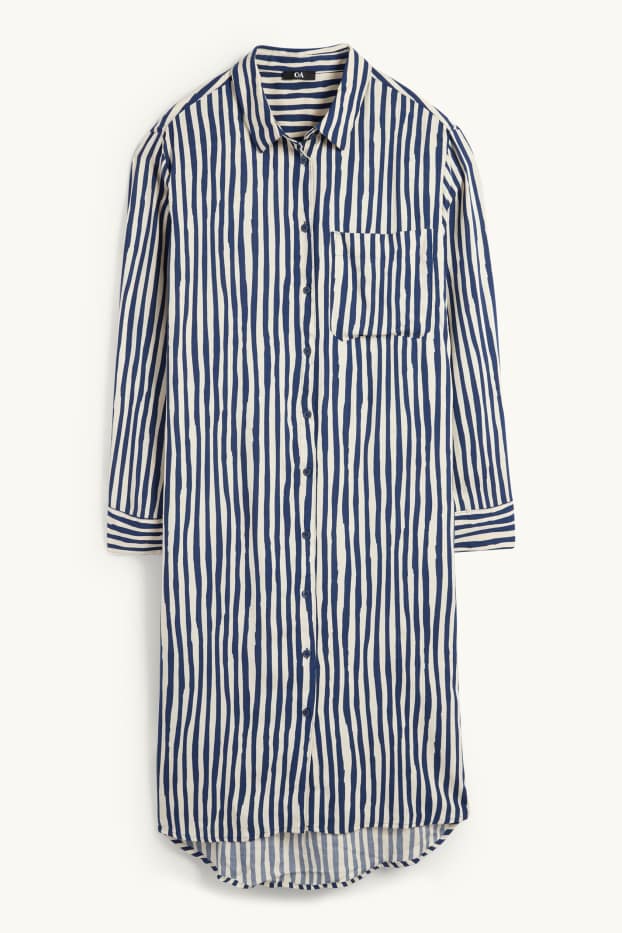 Dames - Blousejurk van viscose - gestreept - blauw / beige