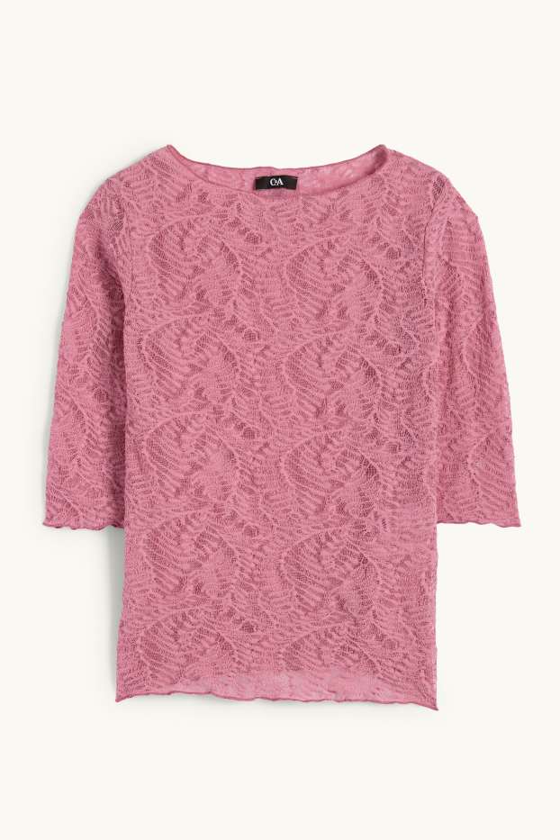 Dames - Longsleeve - met structuur - donker rose