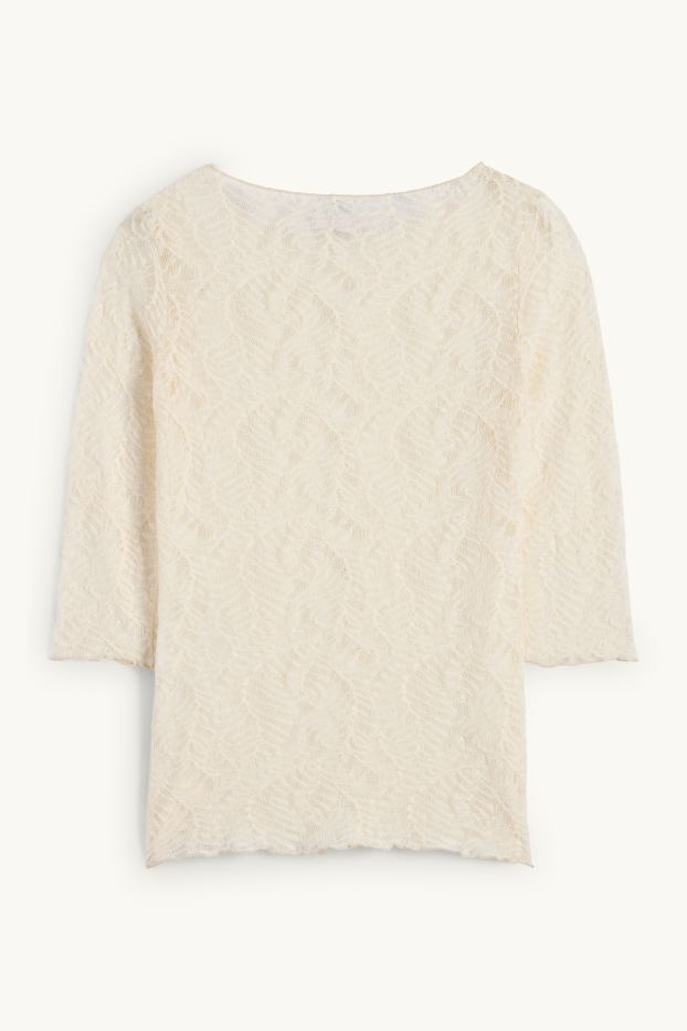 Dames - Longsleeve - met structuur - crème wit