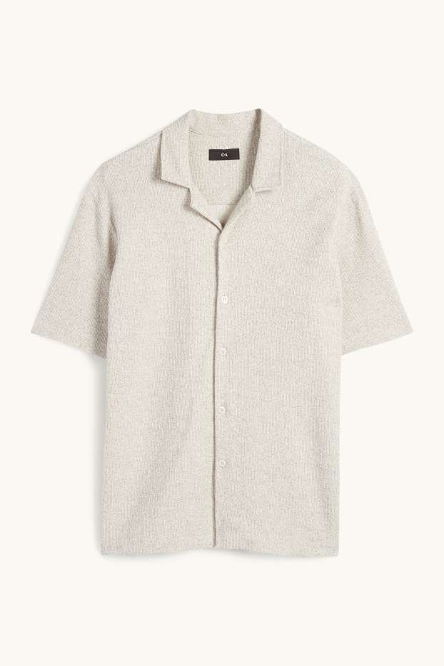 Bărbați - Cămașă tricotată - regular fit - guler cu rever - bej