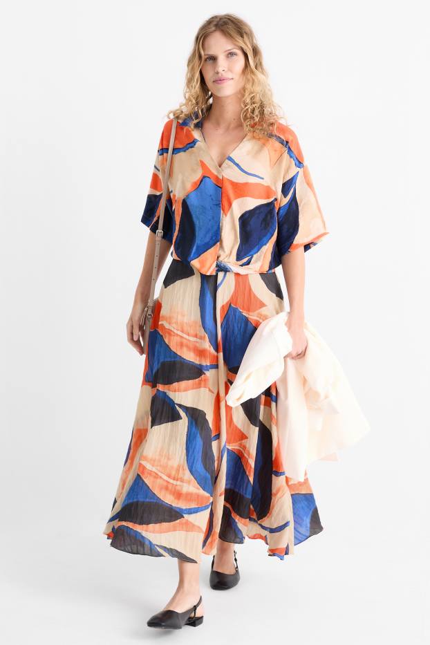 Femmes - Jupe - à motifs - finition texturée - orange