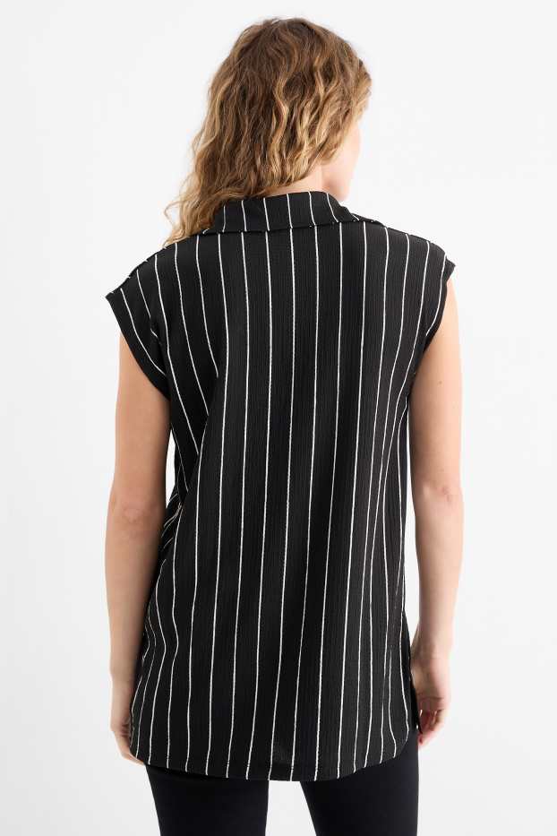 Dames - Blousetop - gestreept - met structuur - zwart