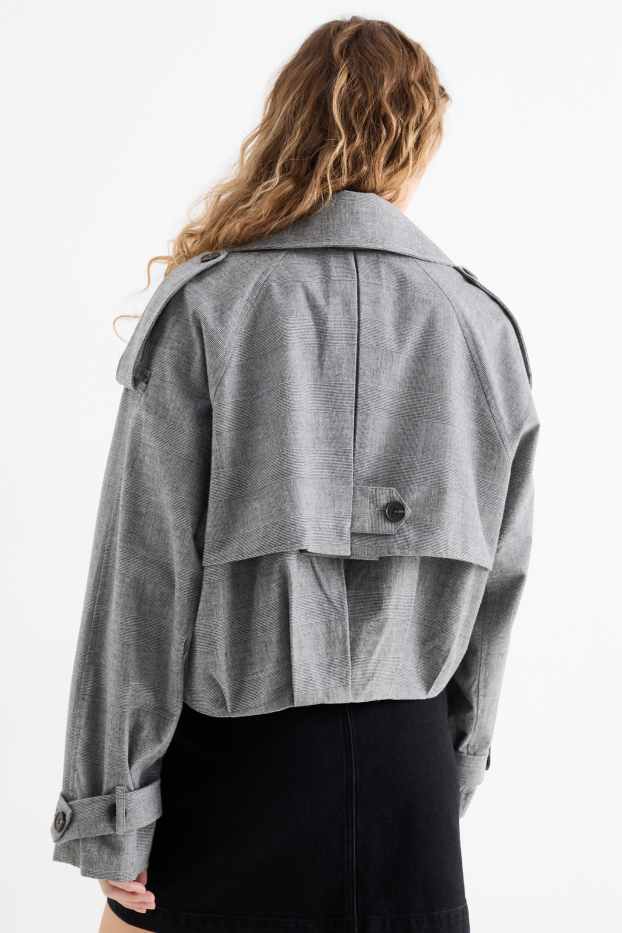 Dames - Korte trenchcoat - geruit - grijs