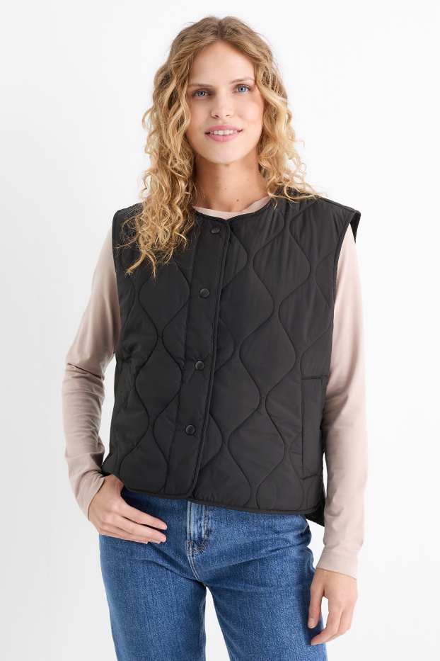 Women - Quilted gilet - black