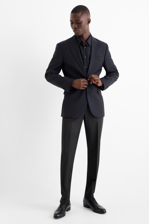 Herren - Baukasten-Hose - Regular Fit - Flex - Schurwoll-Mix - schwarz