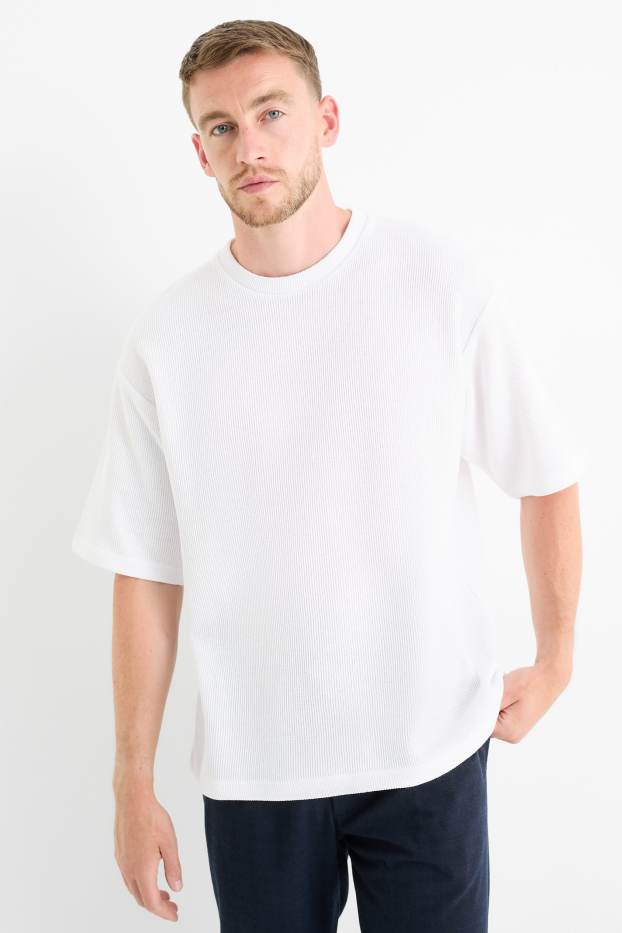 Hommes - T-shirt - oversize - côtelé - blanc