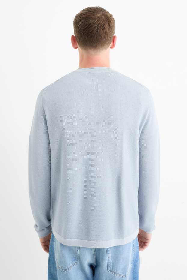 Hommes - Pull - texturé - bleu clair