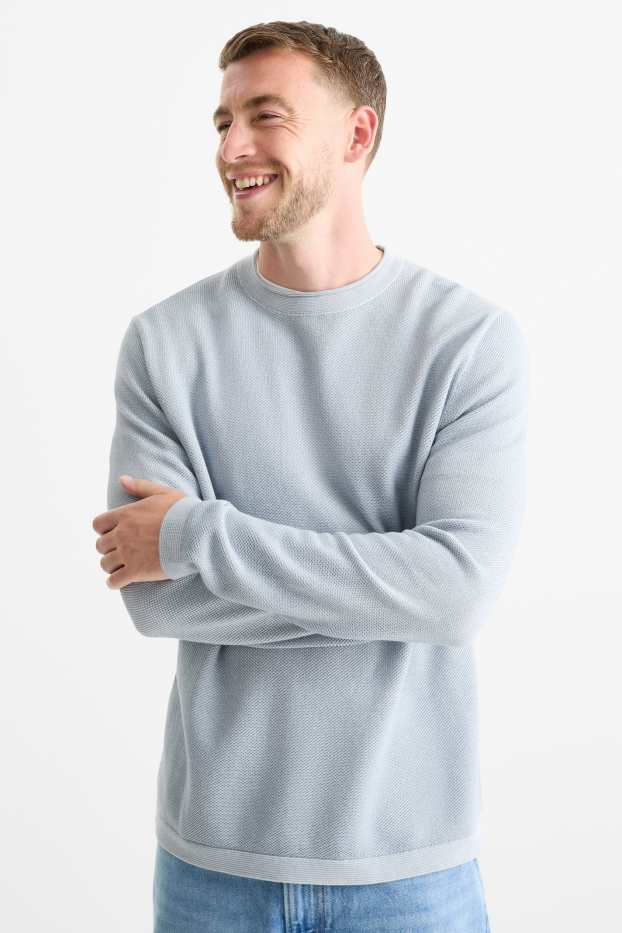 Hommes - Pull - texturé - bleu clair