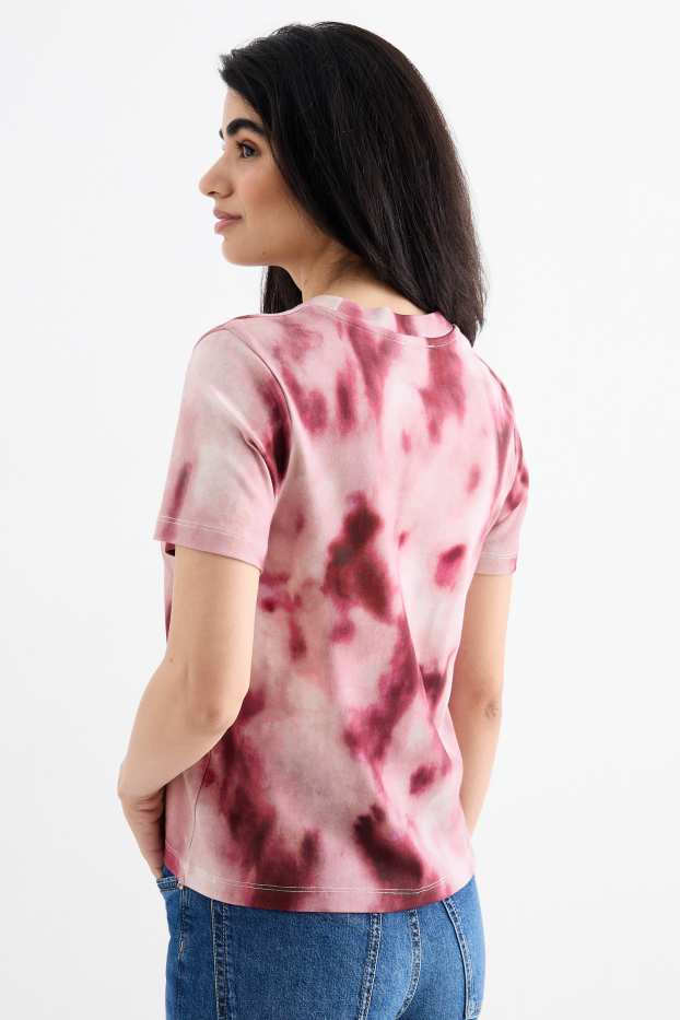 Damen - T-Shirt - Slim Fit - gemustert - pink / rosa