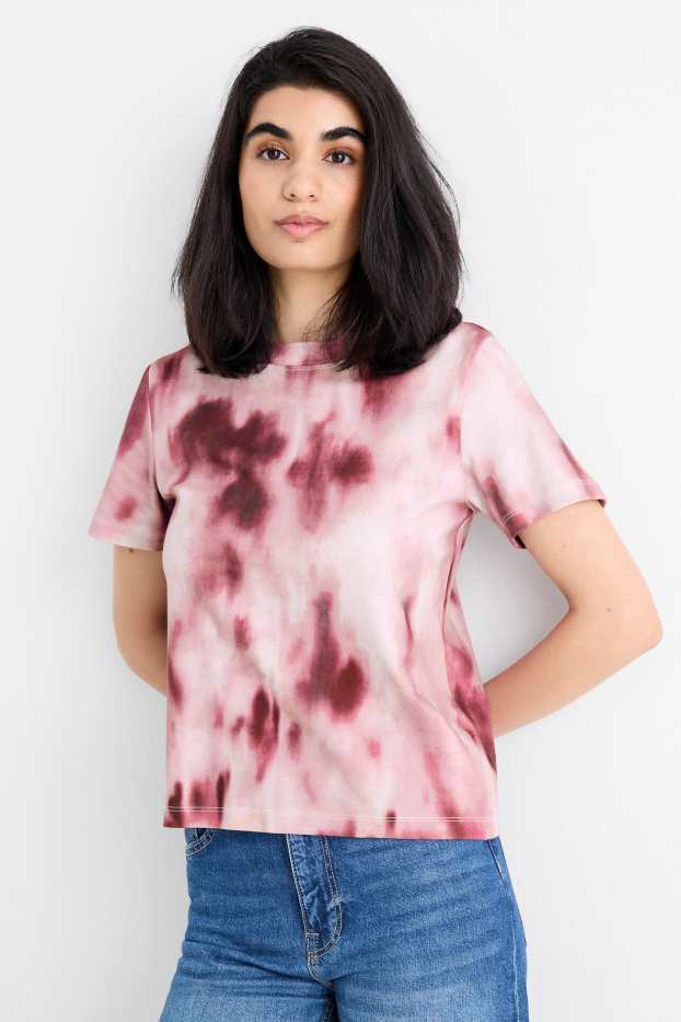 Damen - T-Shirt - Slim Fit - gemustert - pink / rosa