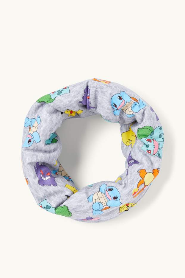 Děti - chlapci - Pokémon - tunelová šála - světle šedá-žíhaná