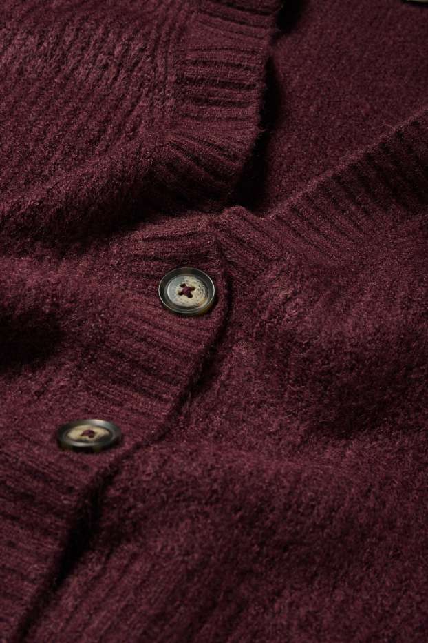 Damen - Strickjacke - gerippt - bordeaux