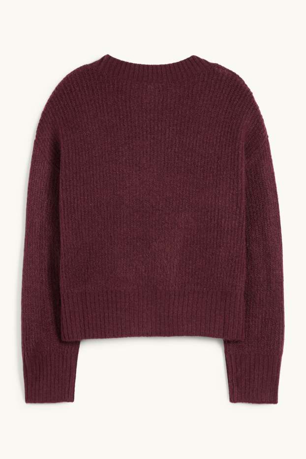 Damen - Strickjacke - gerippt - bordeaux