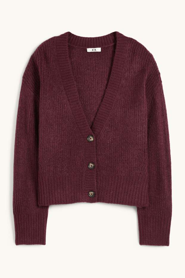 Damen - Strickjacke - gerippt - bordeaux