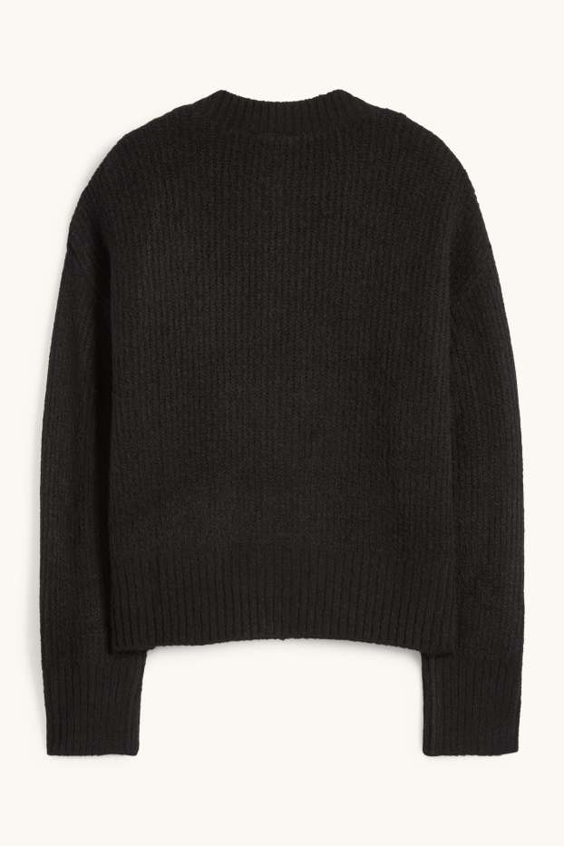 Damen - Strickjacke - gerippt - schwarz