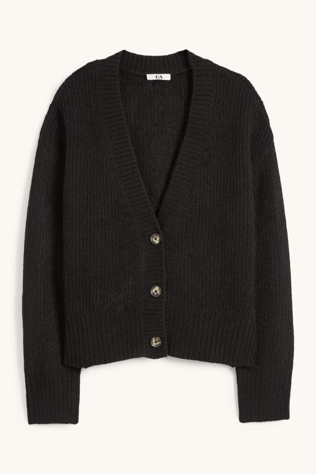 Damen - Strickjacke - gerippt - schwarz