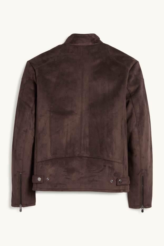 Heren - Bikerjack - imitatiesuède - donkerbruin