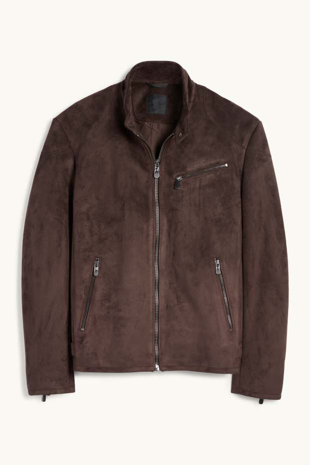 Heren - Bikerjack - imitatiesuède - donkerbruin