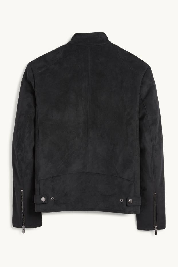 Herren - Bikerjacke - Velourslederimitat - schwarz