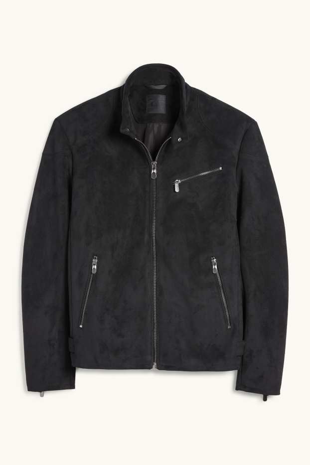 Herren - Bikerjacke - Velourslederimitat - schwarz