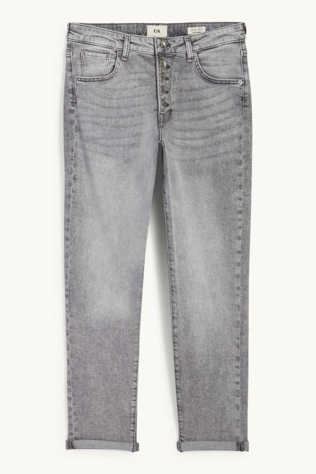 Women - Boyfriend jeans - mid-rise waist - denim-light gray