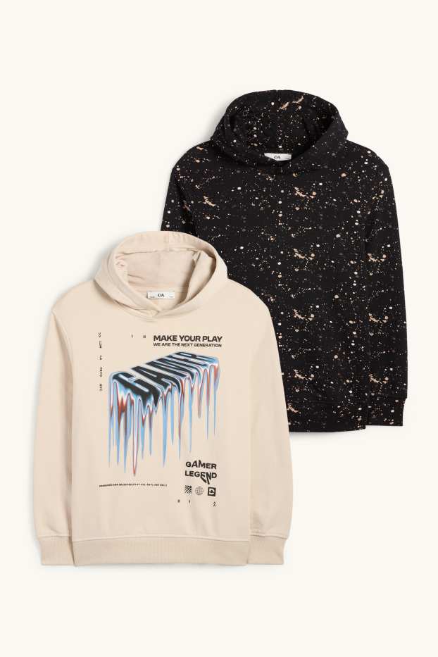 Enfants garçons - Lot de 2 - jeux vidéo - sweat à capuche - beige clair