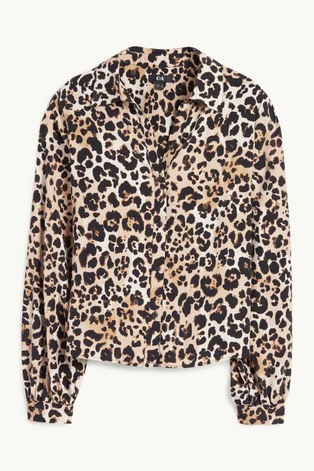 Women - Blouse - leopard print - black / beige