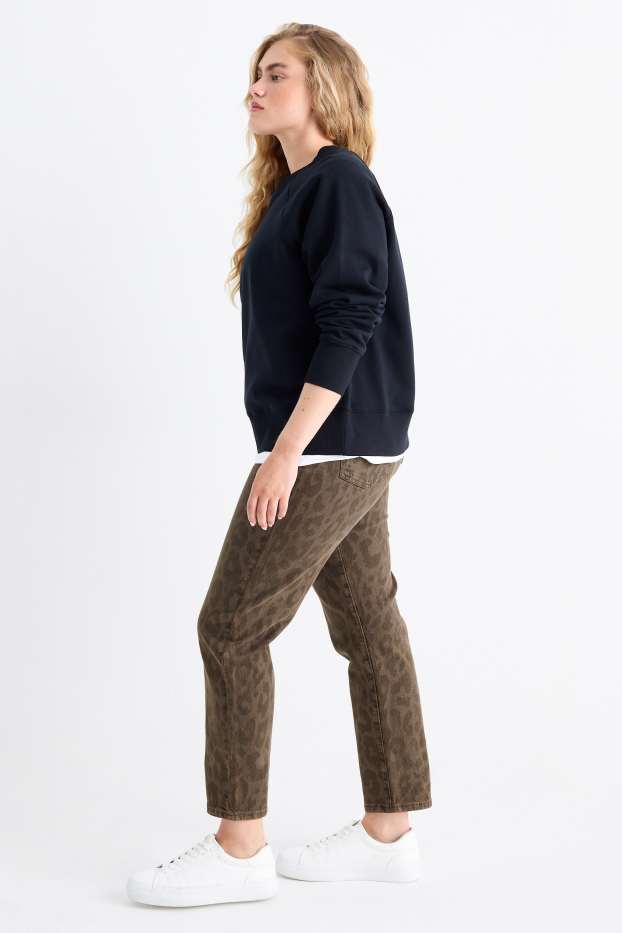 Femei - Mom jeans - talie înaltă - LYCRA® - imprimeu de leopard - denim-maro