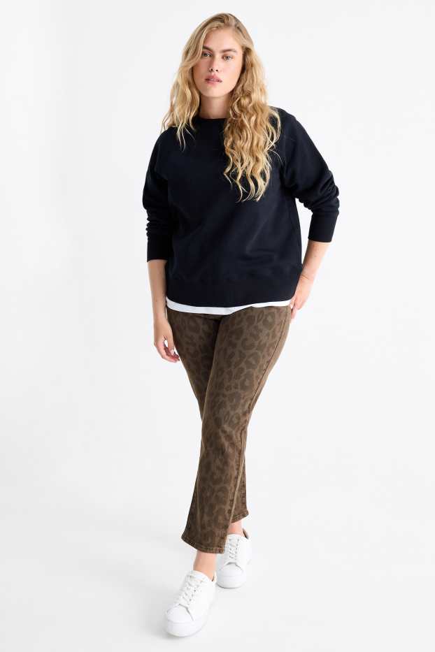 Femei - Mom jeans - talie înaltă - LYCRA® - imprimeu de leopard - denim-maro