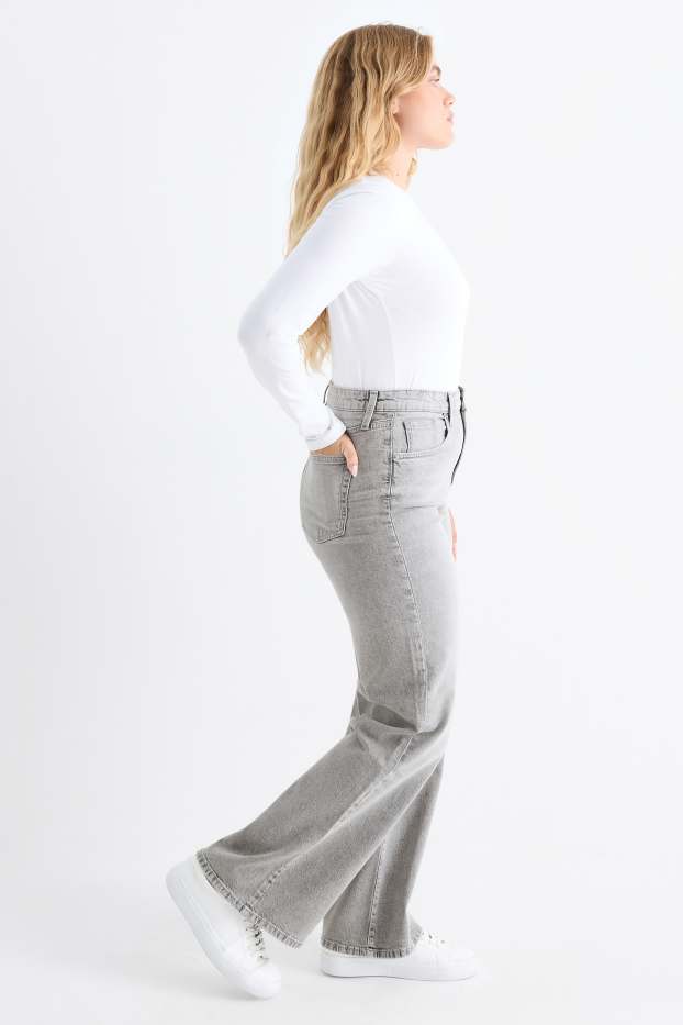 Femmes - Wide leg jean - high waist - jean gris clair