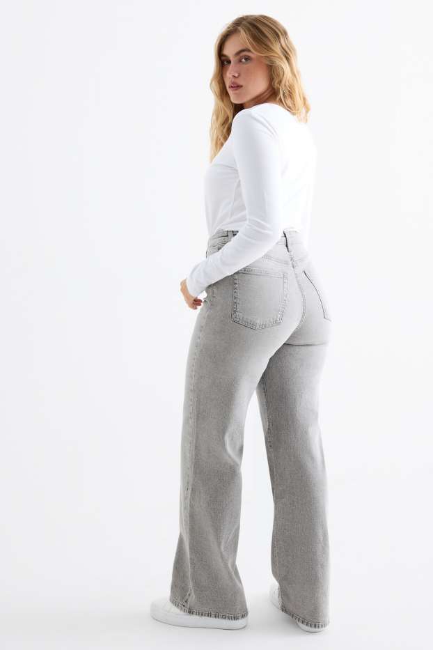 Femmes - Wide leg jean - high waist - jean gris clair