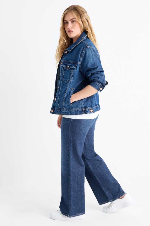 Women - Wide leg jeans - high waist - blue denim