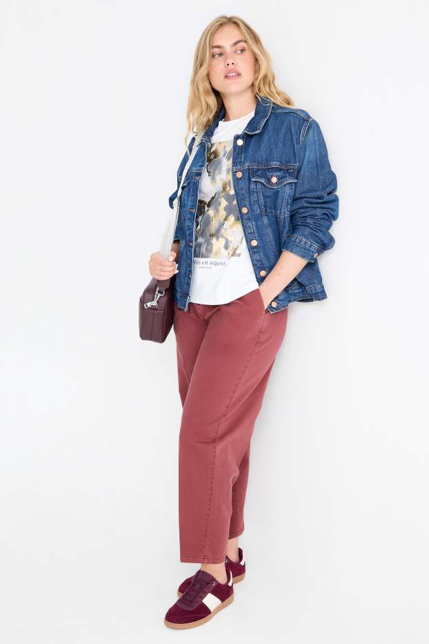 Damen - Stoffhose mit Gürtel - High Waist - Barrel Leg - bordeaux