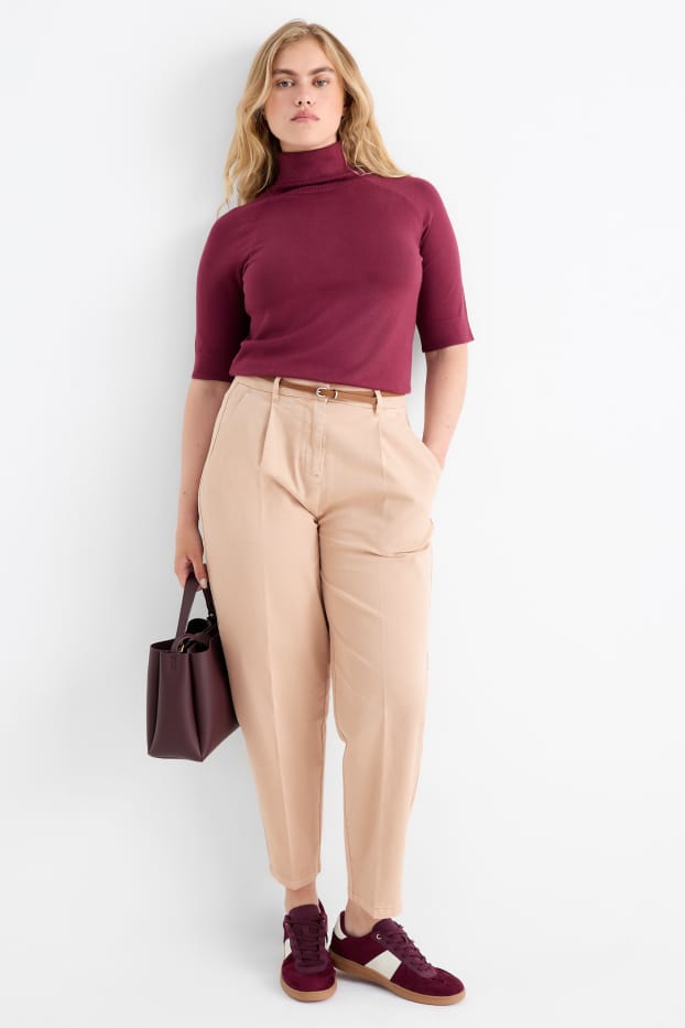 Dona - Pantalons de tela amb cinturó - high waist - barrel leg - beix