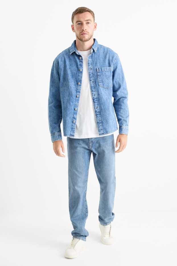 Pánské - Regular jeans se zapínáním na knoflíky - džíny - modré