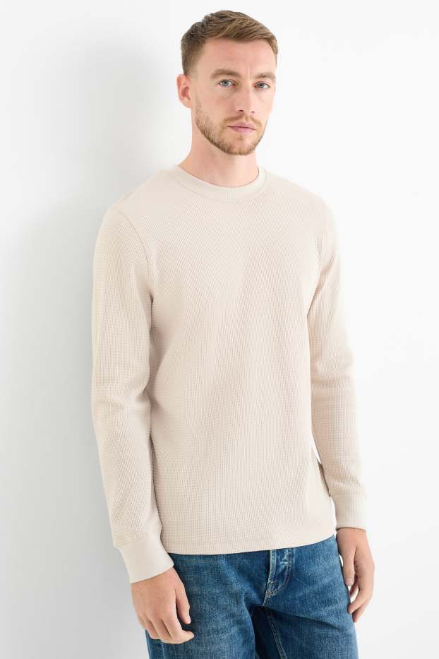 Uomo - Maglia a maniche lunghe - tramata - beige chiaro