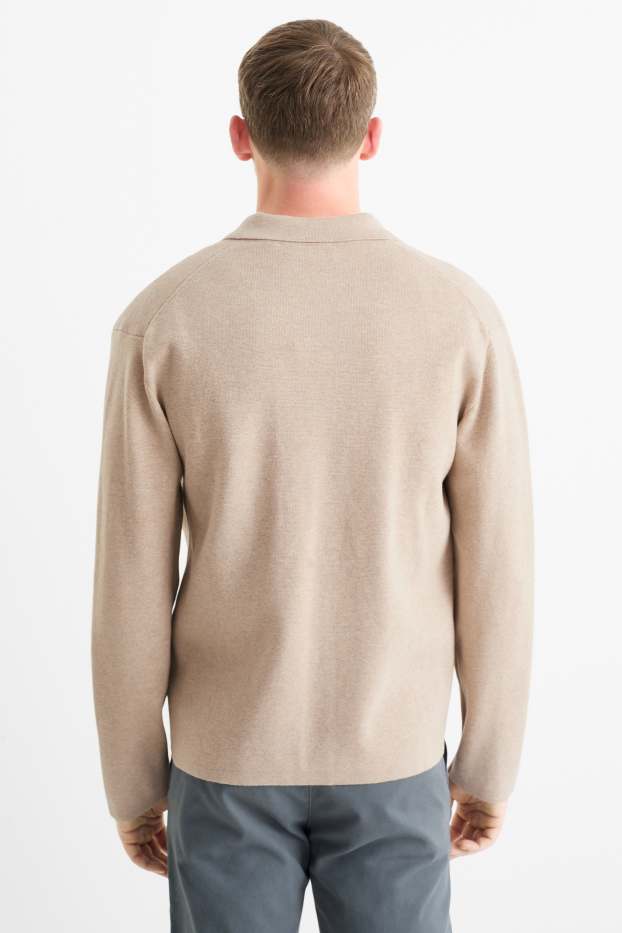 Bărbați - Cămașă tricotată - regular fit - guler Kent - bej deschis