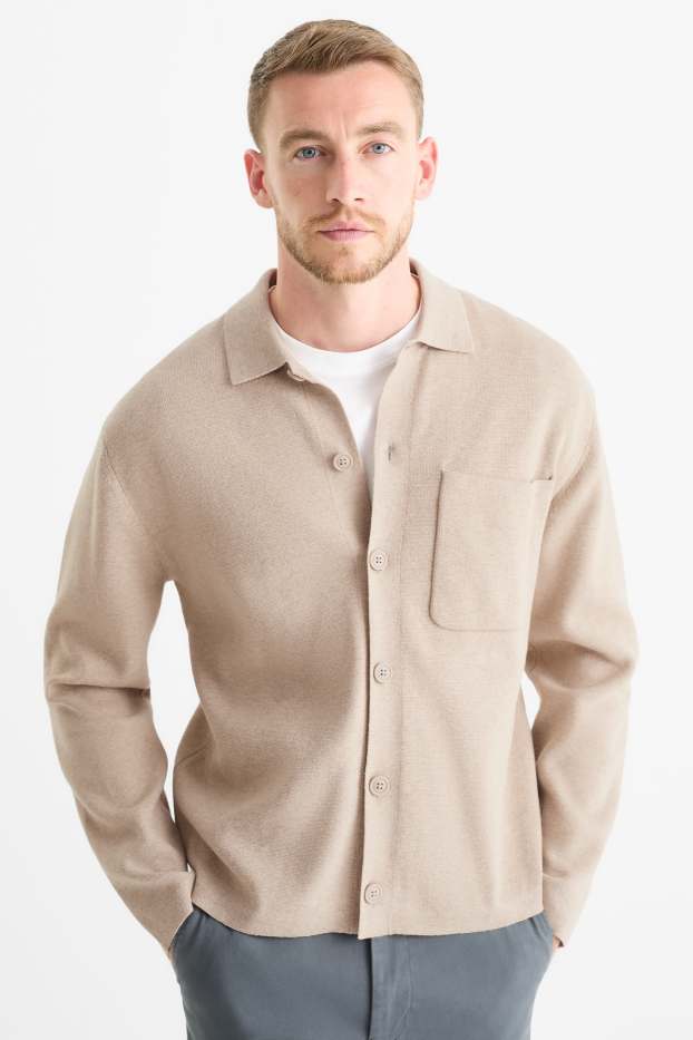 Bărbați - Cămașă tricotată - regular fit - guler Kent - bej deschis