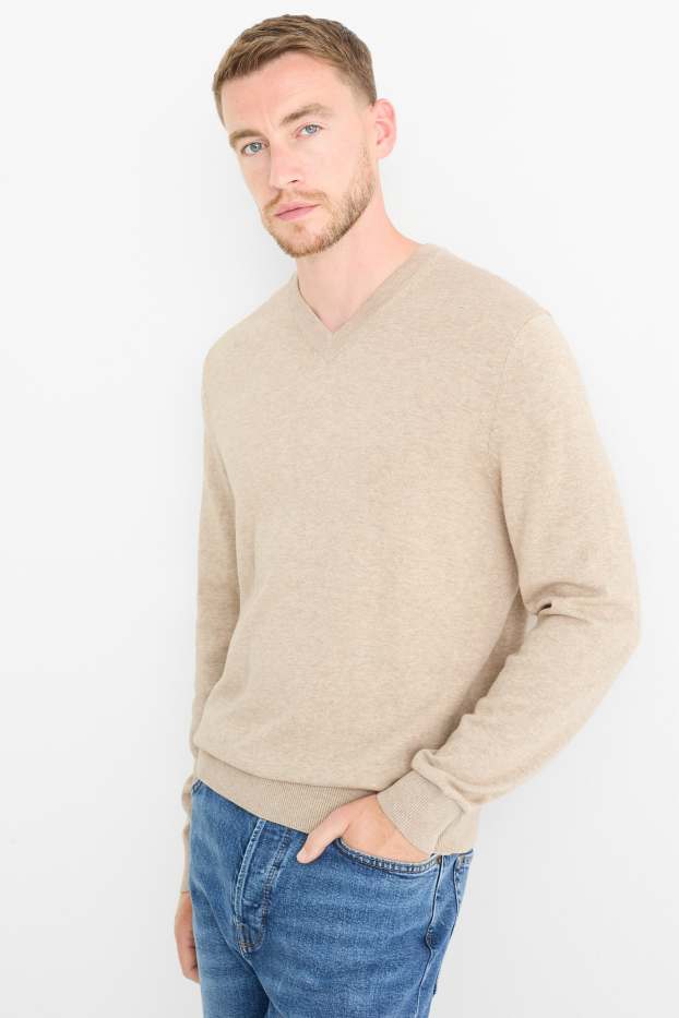 Men - Fine knit jumper - light beige