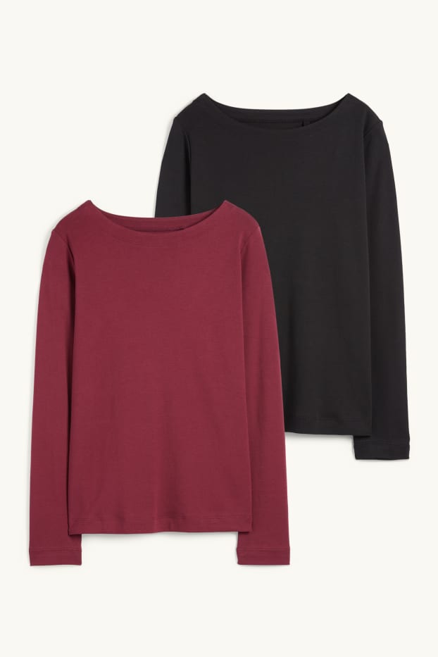 Femmes - Lot de 2 - hauts à manches longues - bordeaux / noir
