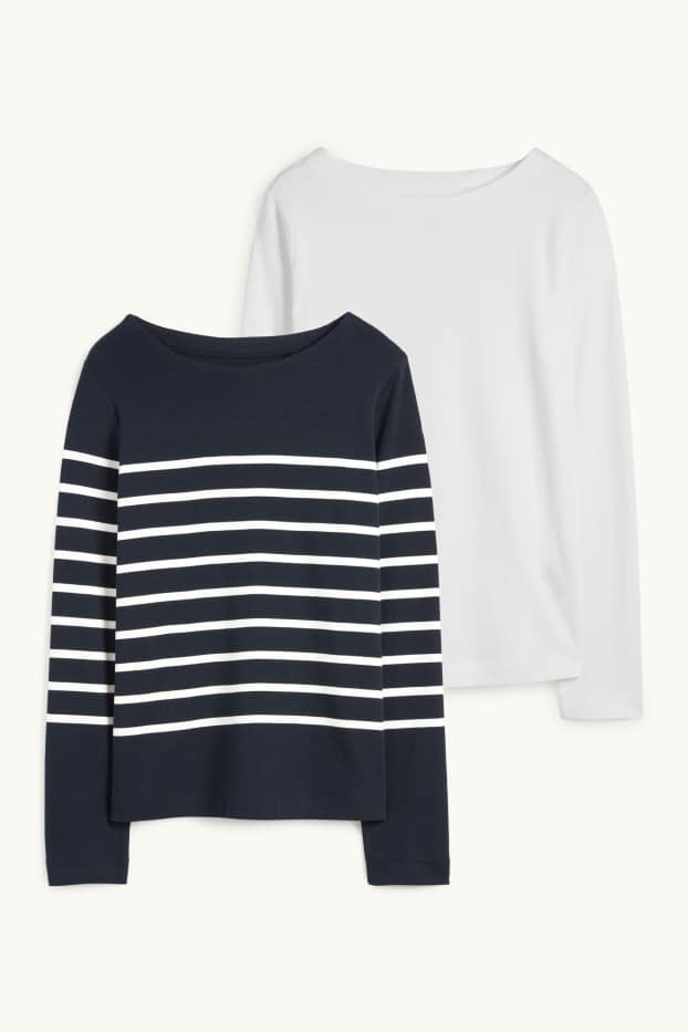 Damen - Multipack 2er - Langarmshirt - dunkelblau / weiß