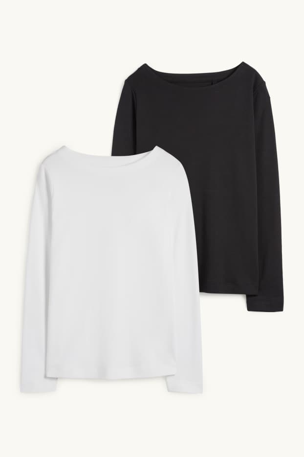 Damen - Multipack 2er - Langarmshirt - schwarz / weiß