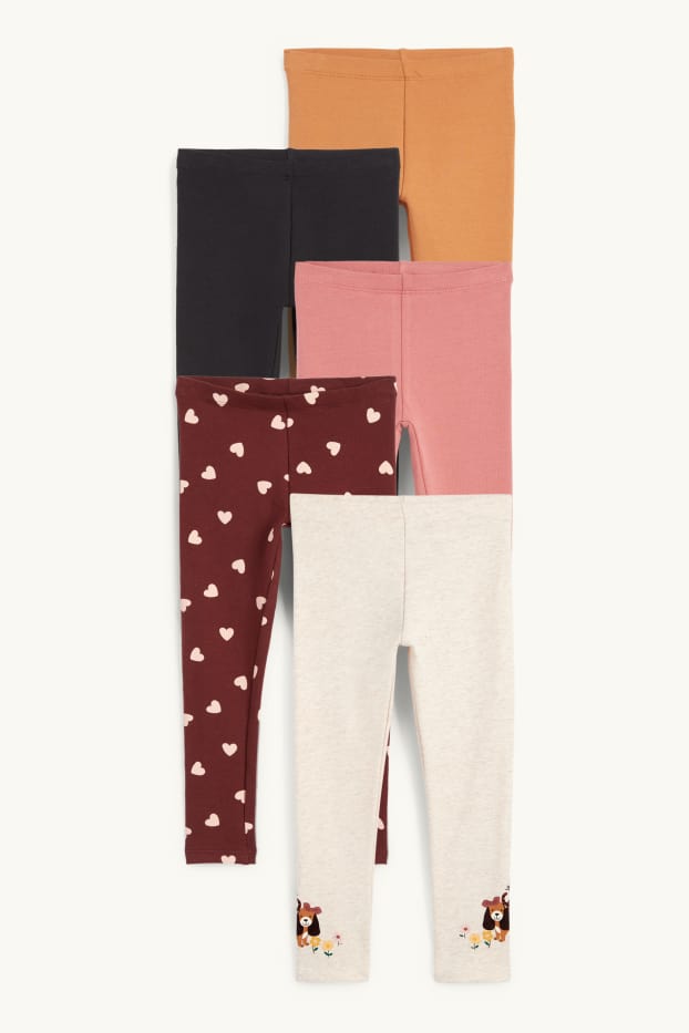 Kinder Mädchen - Multipack 5er - Hund, Katze und Herz - Thermoleggings - hellbeige