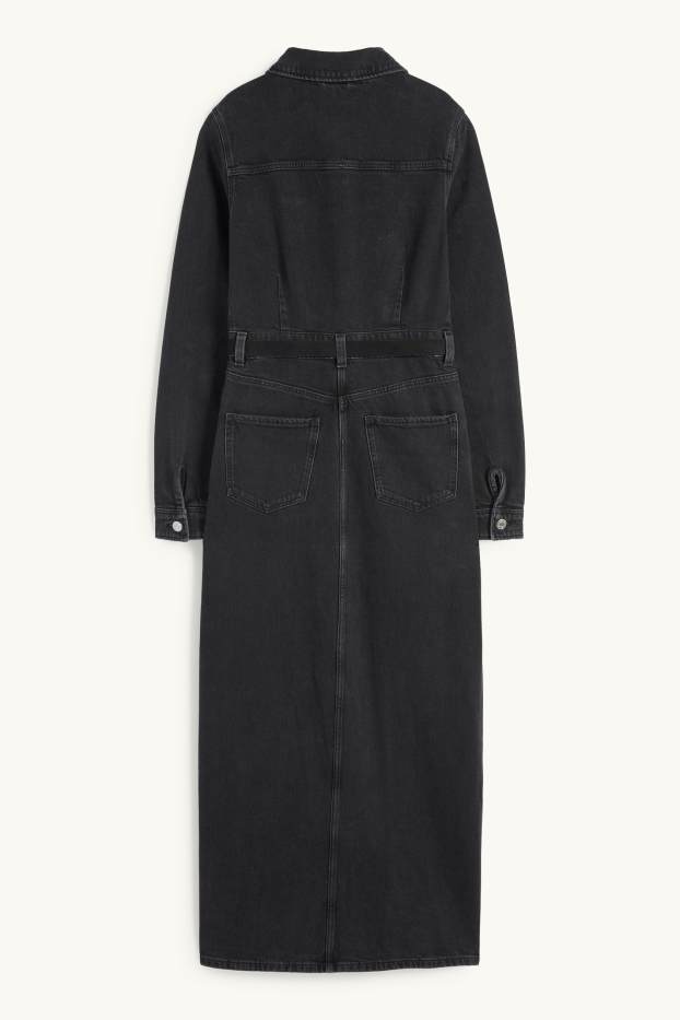 Women - Denim shirt dress with belt - denim-dark gray