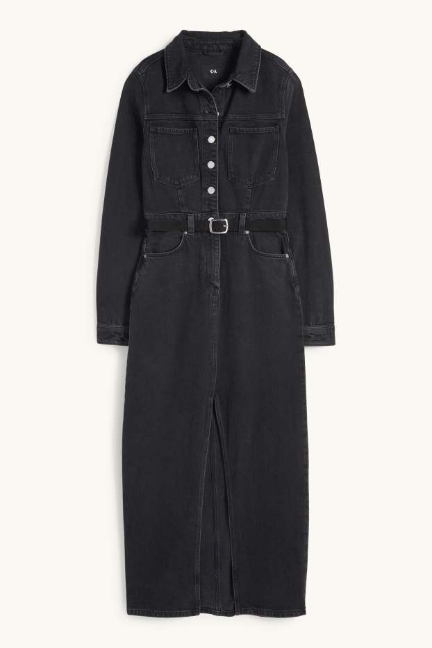 Women - Denim shirt dress with belt - denim-dark gray