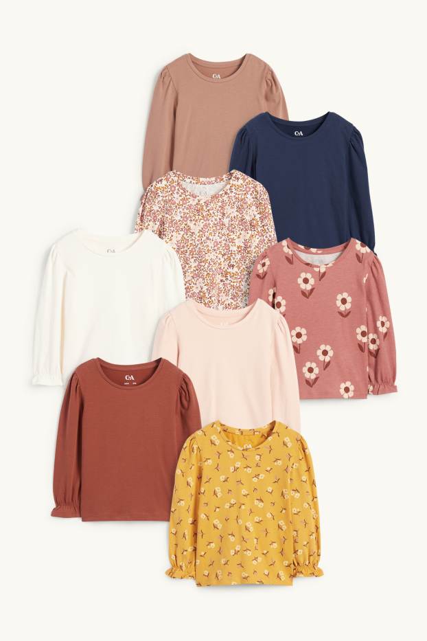 Kinder Mädchen - Multipack 8er - Blume - Langarmshirt - gelb